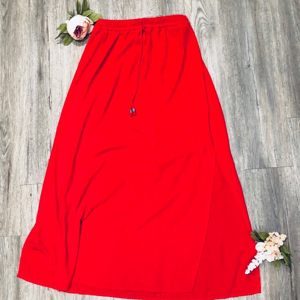 Fourteenth Place Red Double Slit Maxi Skirt